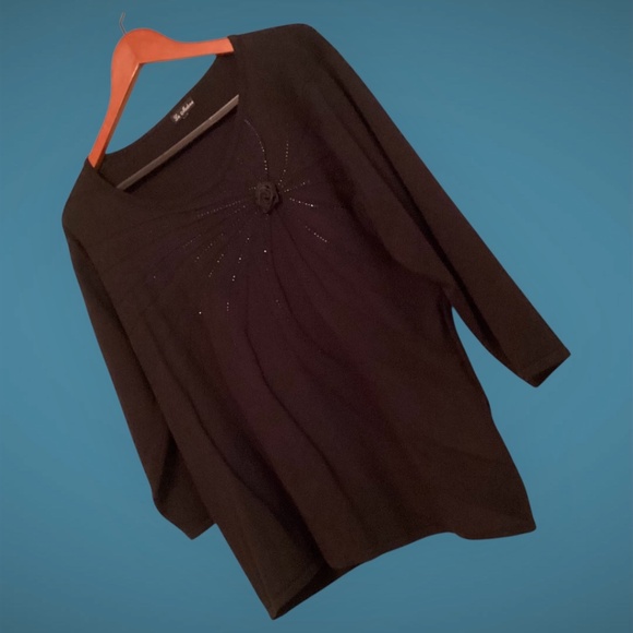 Women’s Black Knit Top with clear beads by La Madonna —Approx-Large/XL - Picture 3 of 10